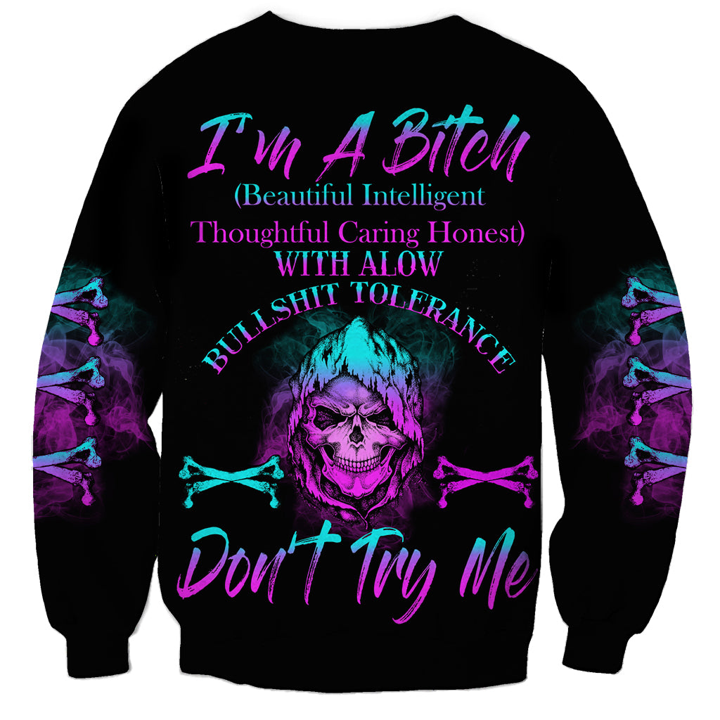 Unisex black sweatshirt with neon skull graphic and 'Don't Try Me' print