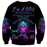 Unisex black sweatshirt with neon skull graphic and 'Don't Try Me' print