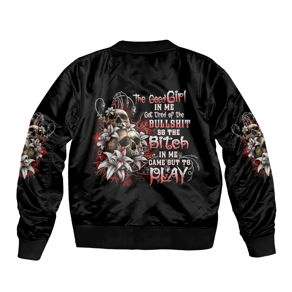 The Good Girl In Me Got Tired Skull Rose Bomber Jacket - Wonder Print Shop