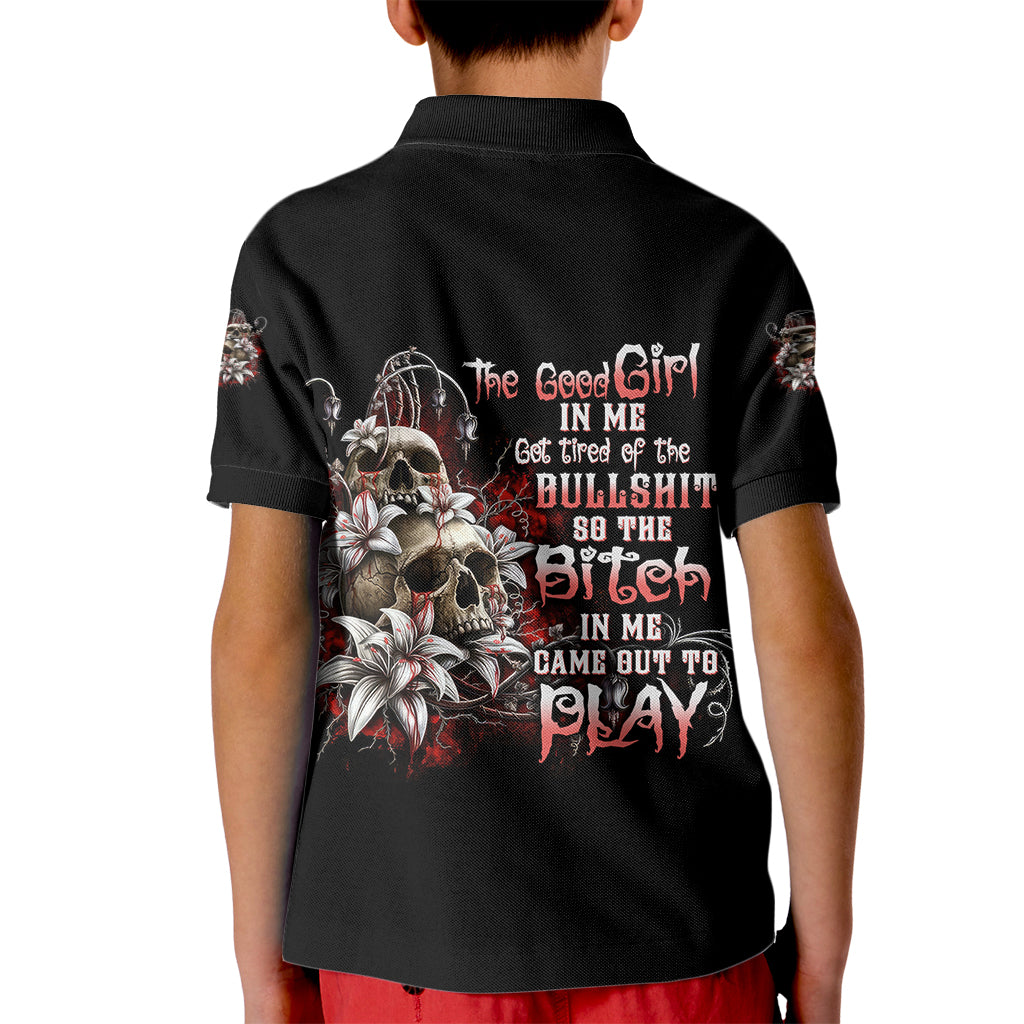 The Good Girl In Me Got Tired Skull Rose Kid Polo Shirt - Wonder Print Shop