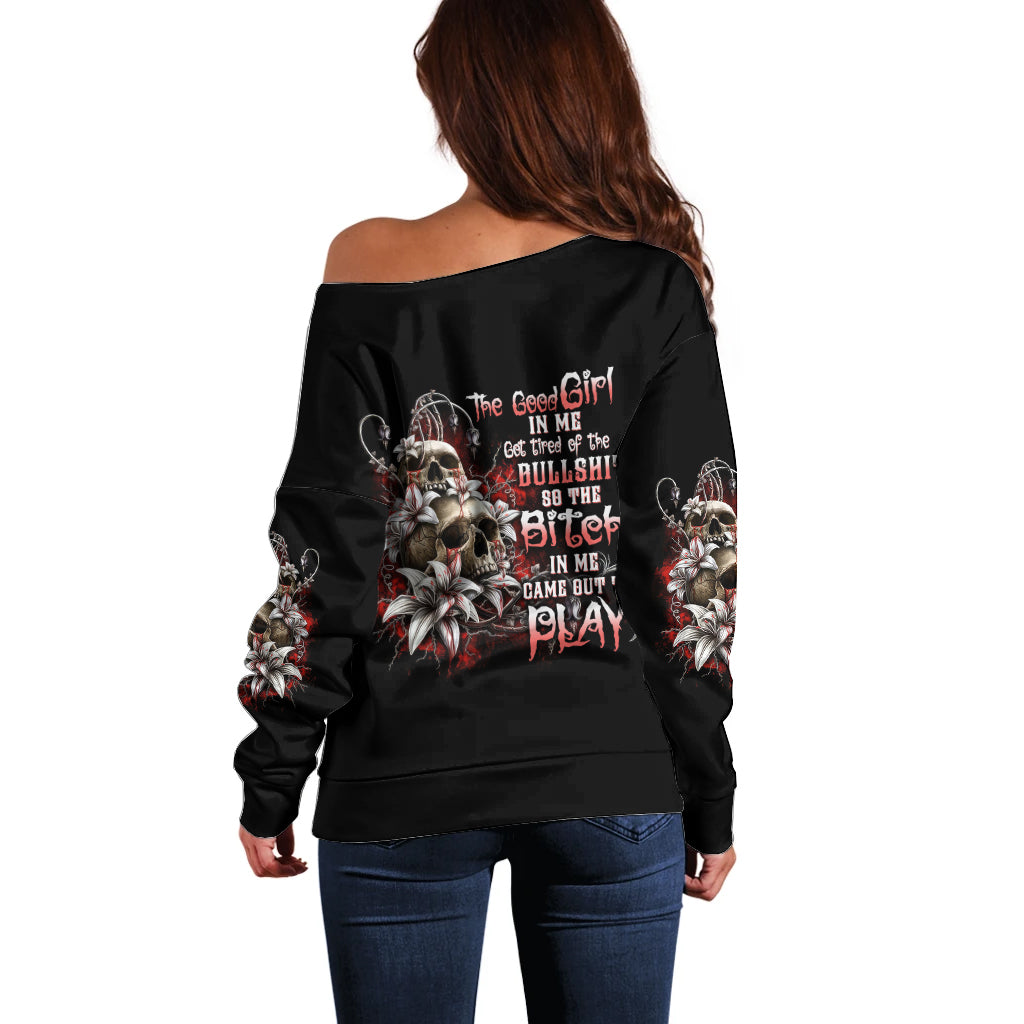 The Good Girl In Me Got Tired Skull Rose Off Shoulder Sweater - Wonder Print Shop