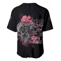 Black baseball jersey with large skull-and-rose graphic and multicolor lettering on back