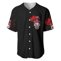 Black button-up baseball jersey with clown graphic and red boxing gloves.