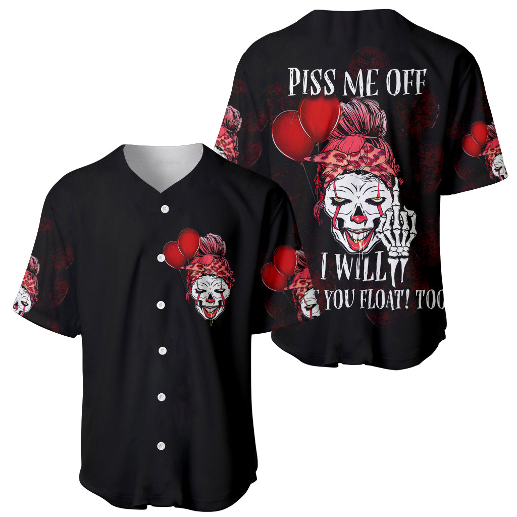Black baseball jersey shown front and back, clown and red boxing glove graphics.