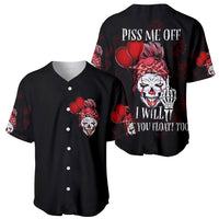 Black baseball jersey shown front and back, clown and red boxing glove graphics.