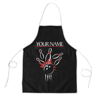 Custom Red and Black Bowling Apron with Strike Explosion Graphic Custom Name and Bowler Silhouette - Wonder Print Shop