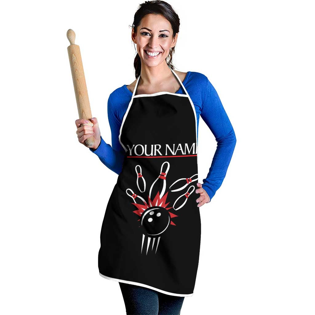 Custom Red and Black Bowling Apron with Strike Explosion Graphic Custom Name and Bowler Silhouette - Wonder Print Shop