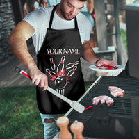 Custom Red and Black Bowling Apron with Strike Explosion Graphic Custom Name and Bowler Silhouette - Wonder Print Shop