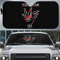 Custom Red and Black Bowling Auto Sun Shade with Strike Explosion Graphic Custom Name and Bowler Silhouette - Wonder Print Shop