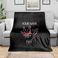 Custom Red and Black Bowling Blanket with Strike Explosion Graphic Custom Name and Bowler Silhouette - Wonder Print Shop