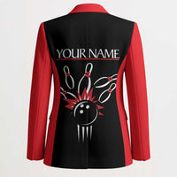 Custom Red and Black Bowling Blazer with Strike Explosion Graphic Custom Name and Bowler Silhouette - Wonder Print Shop
