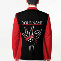 Custom Red and Black Bowling Blazer with Strike Explosion Graphic Custom Name and Bowler Silhouette - Wonder Print Shop