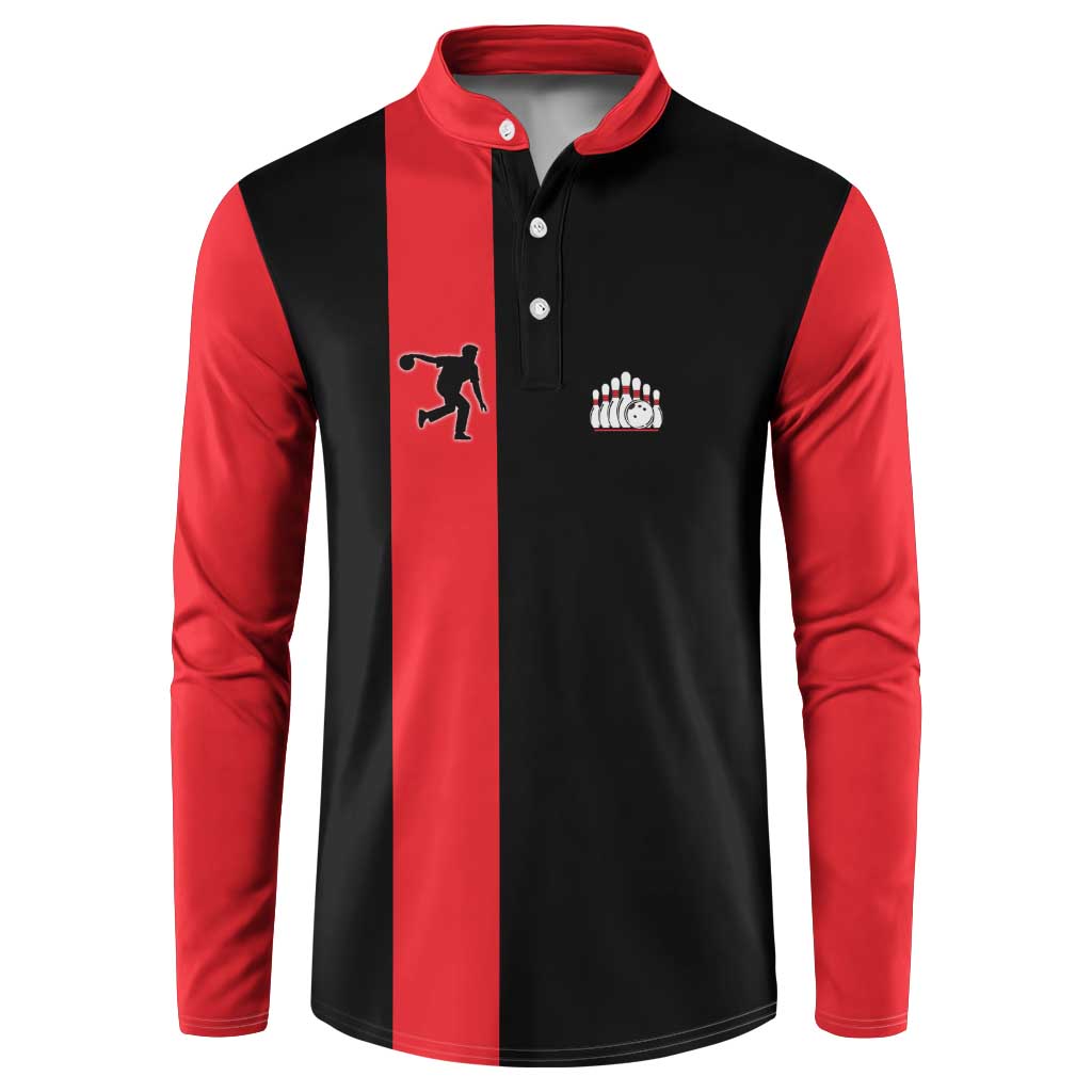 Custom Red and Black Bowling Button Sweatshirt with Strike Explosion Graphic Custom Name and Bowler Silhouette - Wonder Print Shop