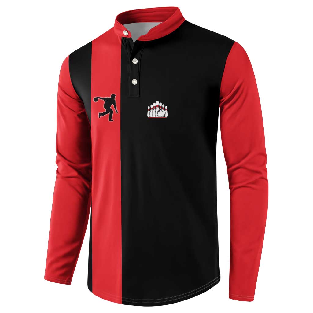 Custom Red and Black Bowling Button Sweatshirt with Strike Explosion Graphic Custom Name and Bowler Silhouette - Wonder Print Shop