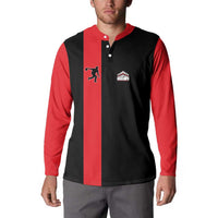 Custom Red and Black Bowling Button Sweatshirt with Strike Explosion Graphic Custom Name and Bowler Silhouette - Wonder Print Shop