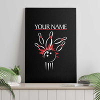 Custom Red and Black Bowling Canvas Wall Art with Strike Explosion Graphic Custom Name and Bowler Silhouette - Wonder Print Shop