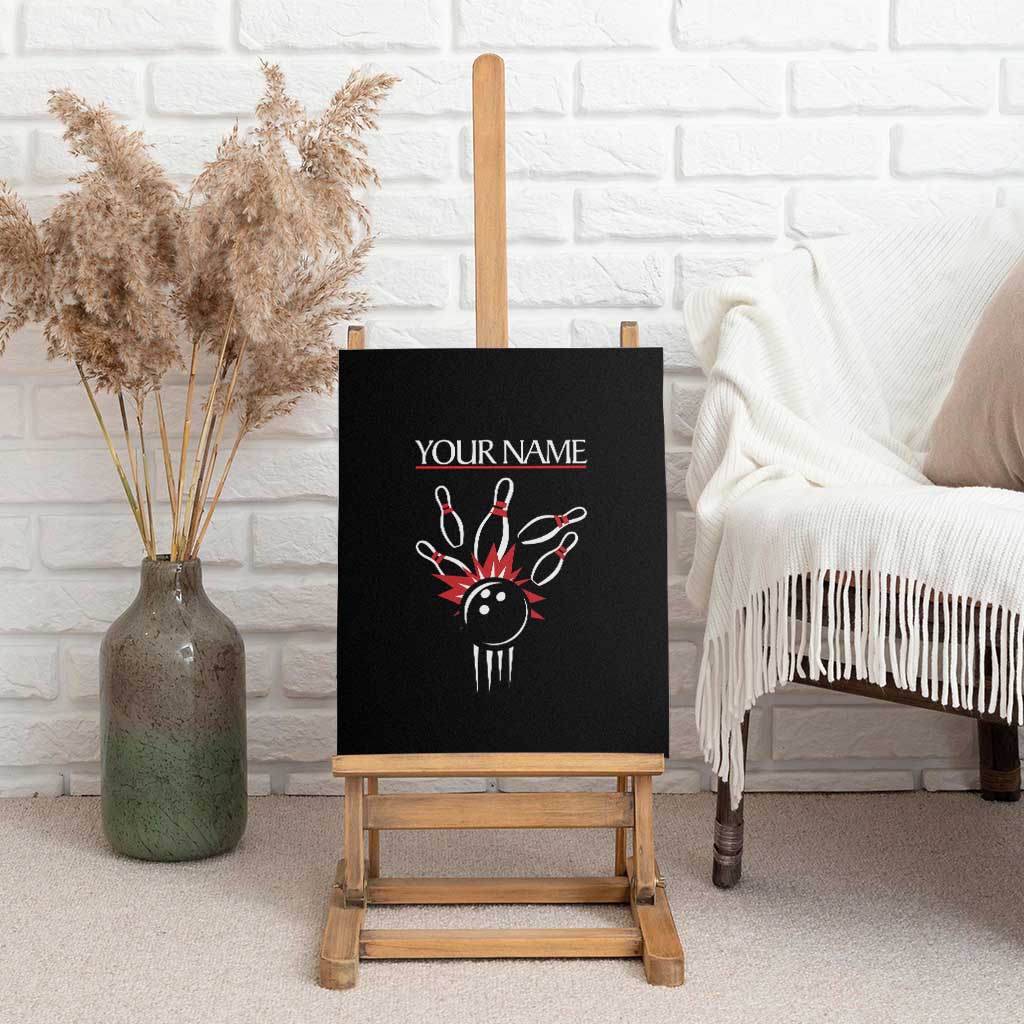 Custom Red and Black Bowling Canvas Wall Art with Strike Explosion Graphic Custom Name and Bowler Silhouette - Wonder Print Shop