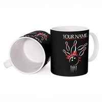 Custom Red and Black Bowling Ceramic Mug with Strike Explosion Graphic Custom Name and Bowler Silhouette - Wonder Print Shop