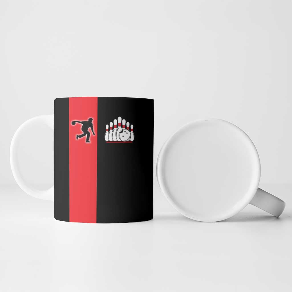 Custom Red and Black Bowling Ceramic Mug with Strike Explosion Graphic Custom Name and Bowler Silhouette - Wonder Print Shop