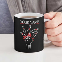 Custom Red and Black Bowling Ceramic Mug with Strike Explosion Graphic Custom Name and Bowler Silhouette - Wonder Print Shop