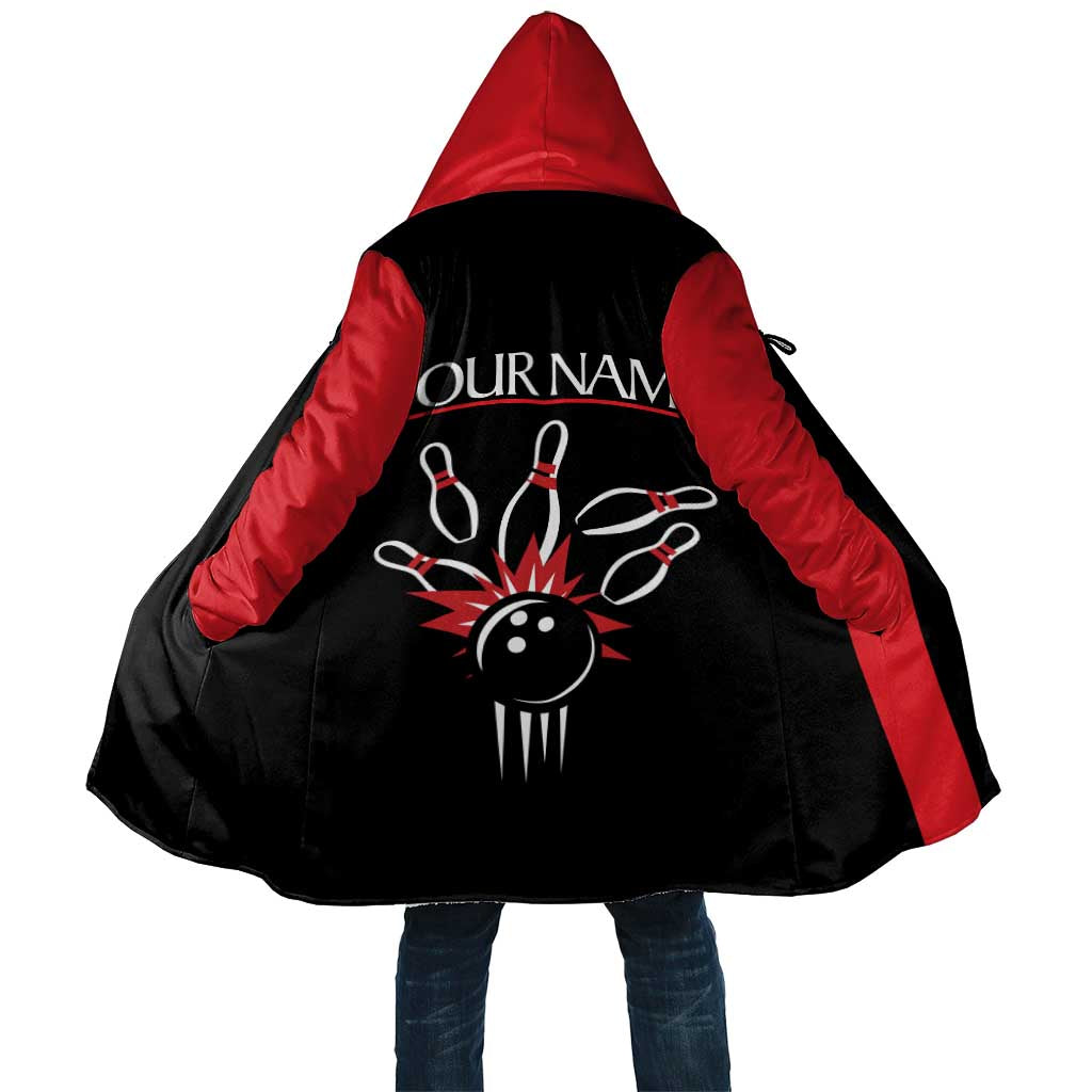 Custom Red and Black Bowling Cloak with Strike Explosion Graphic Custom Name and Bowler Silhouette - Wonder Print Shop