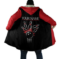 Custom Red and Black Bowling Cloak with Strike Explosion Graphic Custom Name and Bowler Silhouette - Wonder Print Shop