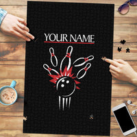 Custom Red and Black Bowling Puzzle with Strike Explosion Graphic Custom Name and Bowler Silhouette - Wonder Print Shop