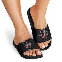 Custom Red and Black Bowling Slide Sandals with Strike Explosion Graphic Custom Name and Bowler Silhouette - Wonder Print Shop