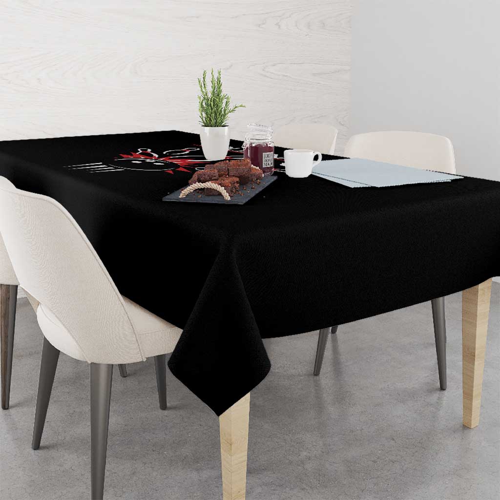 Custom Red and Black Bowling Tablecloth with Strike Explosion Graphic Custom Name and Bowler Silhouette - Wonder Print Shop