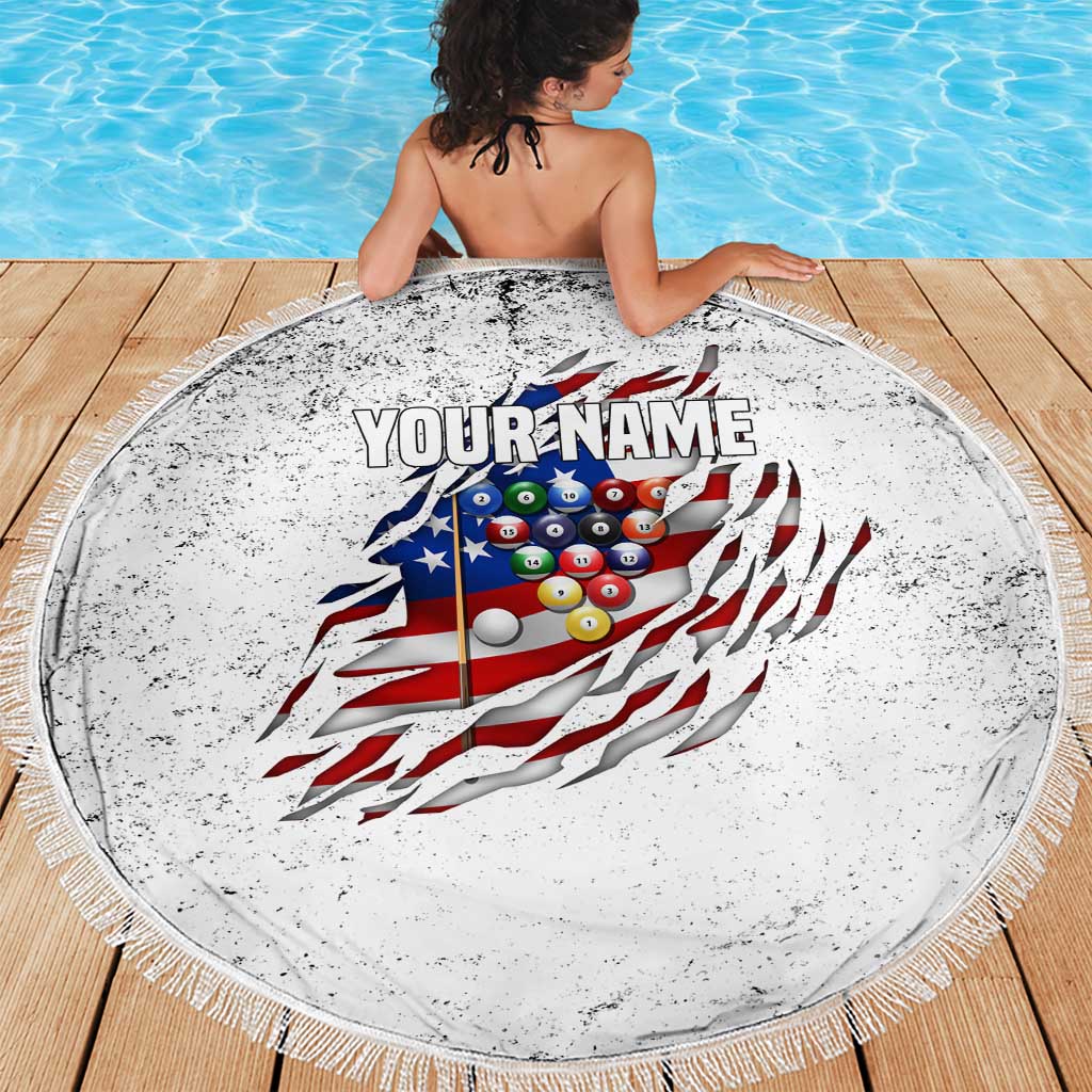 Custom American Flag Billiards Beach Blanket with Ripped Design Pool Ball Graphic - Wonder Print Shop