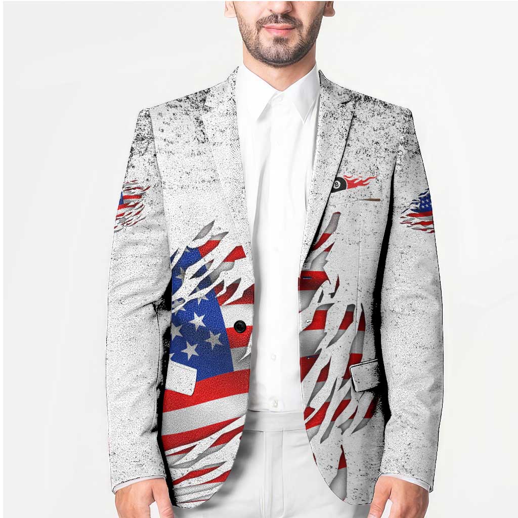 Custom American Flag Billiards Blazer with Ripped Design Pool Ball Graphic - Wonder Print Shop