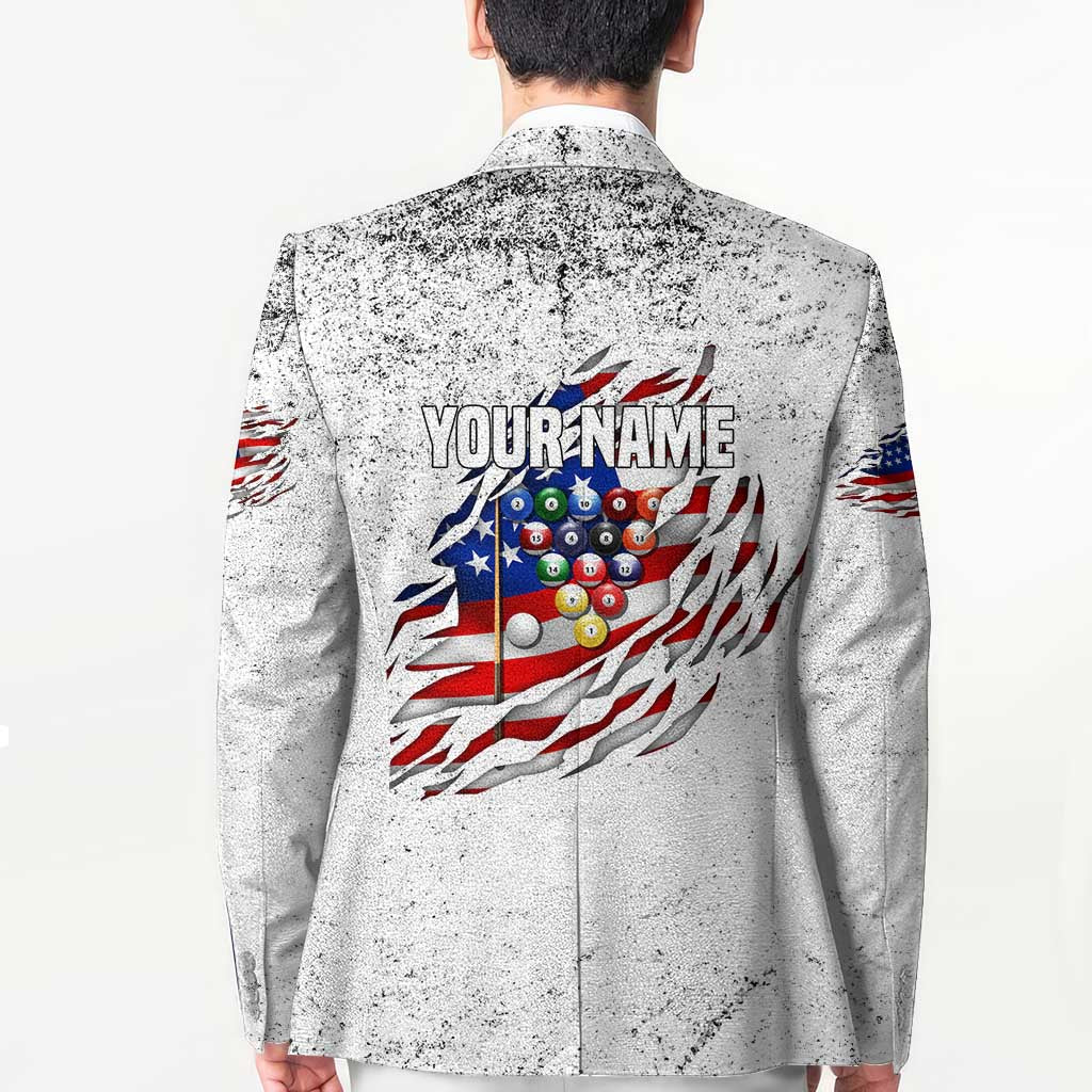 Custom American Flag Billiards Blazer with Ripped Design Pool Ball Graphic - Wonder Print Shop