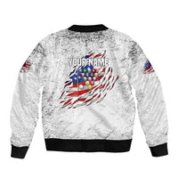 Custom American Flag Billiards Bomber Jacket with Ripped Design Pool Ball Graphic - Wonder Print Shop
