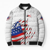 Custom American Flag Billiards Bomber Puffer Jacket with Ripped Design Pool Ball Graphic - Wonder Print Shop