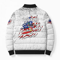 Custom American Flag Billiards Bomber Puffer Jacket with Ripped Design Pool Ball Graphic - Wonder Print Shop
