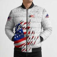 Custom American Flag Billiards Bomber Puffer Jacket with Ripped Design Pool Ball Graphic - Wonder Print Shop