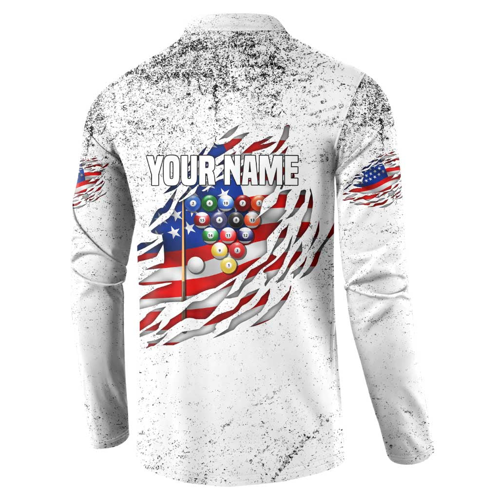 Custom American Flag Billiards Button Sweatshirt with Ripped Design Pool Ball Graphic - Wonder Print Shop