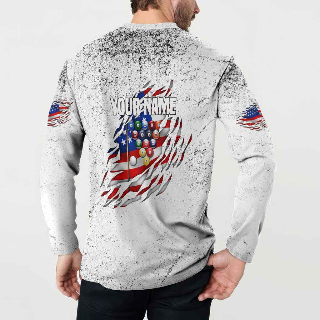 Custom American Flag Billiards Button Sweatshirt with Ripped Design Pool Ball Graphic - Wonder Print Shop