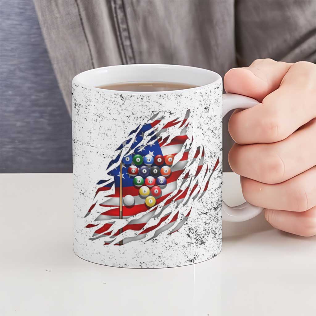 Custom American Flag Billiards Ceramic Mug with Ripped Design Pool Ball Graphic - Wonder Print Shop
