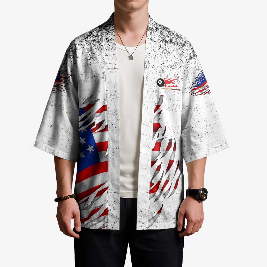 Custom American Flag Billiards Kimono with Ripped Design Pool Ball Graphic - Wonder Print Shop