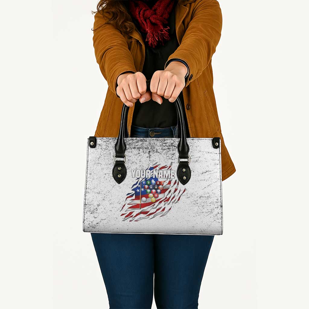 Custom American Flag Billiards Leather Bag with Ripped Design Pool Ball Graphic - Wonder Print Shop