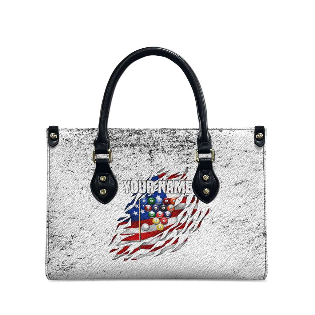 Custom American Flag Billiards Leather Bag with Ripped Design Pool Ball Graphic - Wonder Print Shop