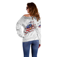 Custom American Flag Billiards Off Shoulder Sweater with Ripped Design Pool Ball Graphic - Wonder Print Shop