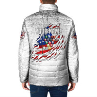 Custom American Flag Billiards Padded Jacket with Ripped Design Pool Ball Graphic - Wonder Print Shop