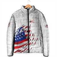 Custom American Flag Billiards Padded Jacket with Ripped Design Pool Ball Graphic - Wonder Print Shop