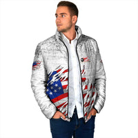 Custom American Flag Billiards Padded Jacket with Ripped Design Pool Ball Graphic - Wonder Print Shop