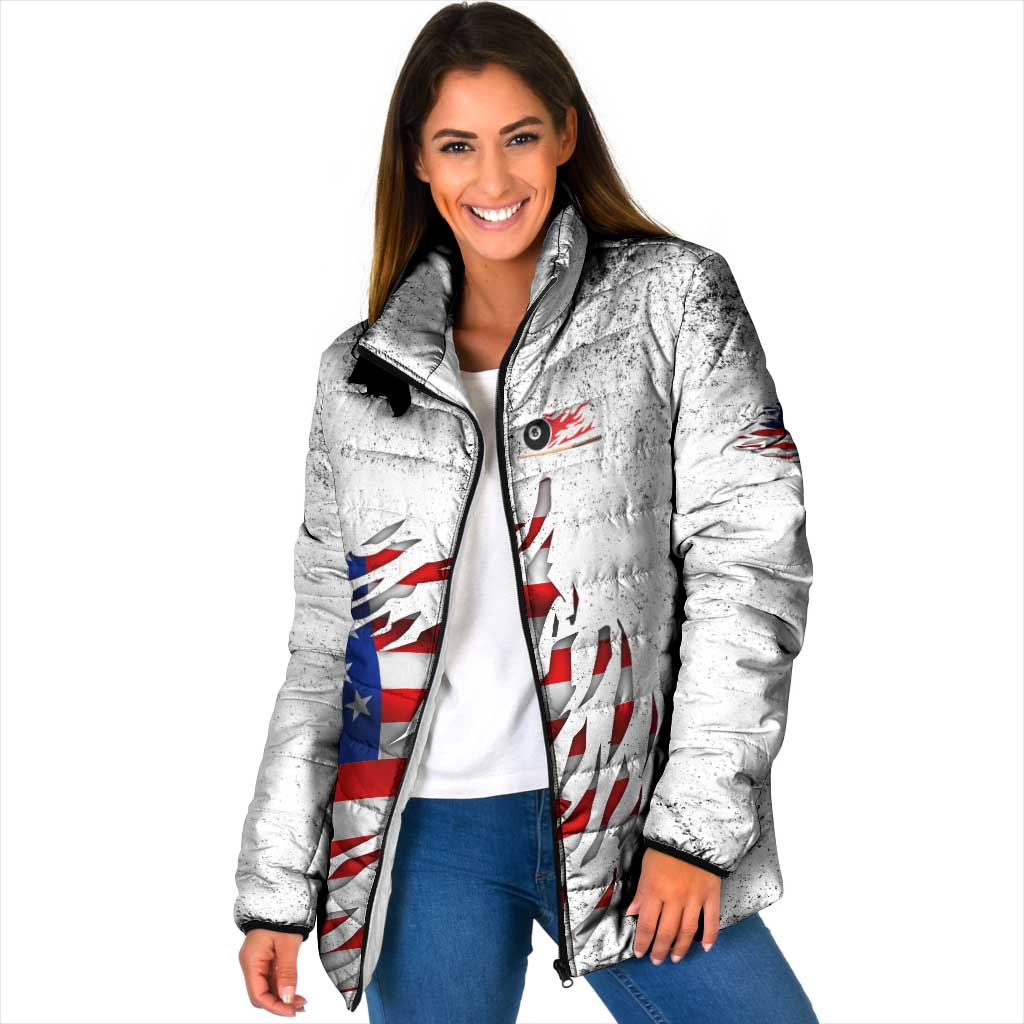 Custom American Flag Billiards Padded Jacket with Ripped Design Pool Ball Graphic - Wonder Print Shop