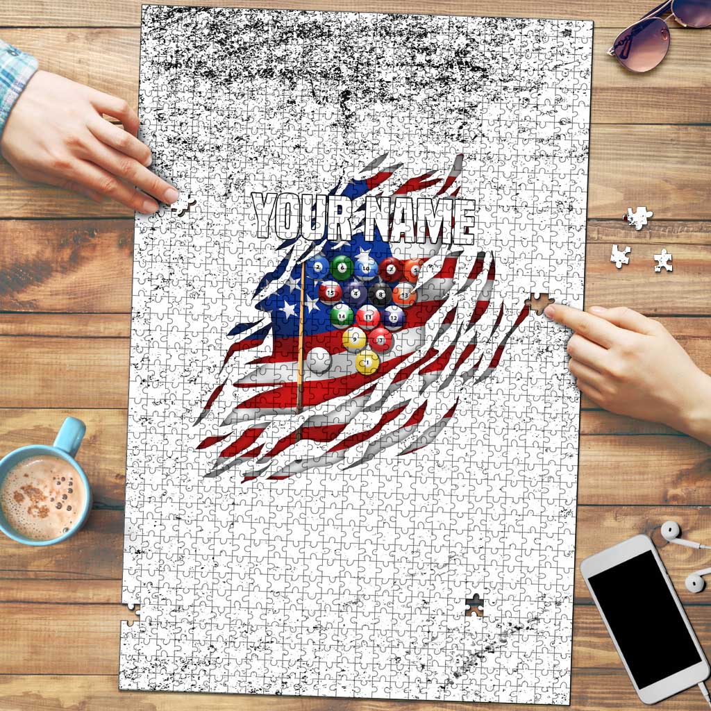 Custom American Flag Billiards Puzzle with Ripped Design Pool Ball Graphic - Wonder Print Shop
