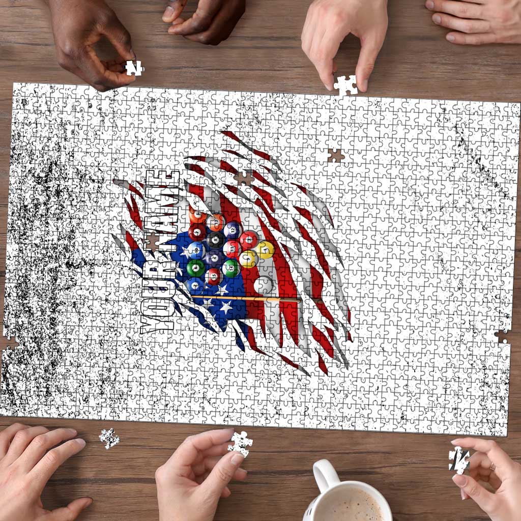 Custom American Flag Billiards Puzzle with Ripped Design Pool Ball Graphic - Wonder Print Shop