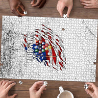 Custom American Flag Billiards Puzzle with Ripped Design Pool Ball Graphic - Wonder Print Shop